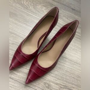 Lauren Ralph Lauren Croc-Embossed Pointed Toe Heels in Burgundy
